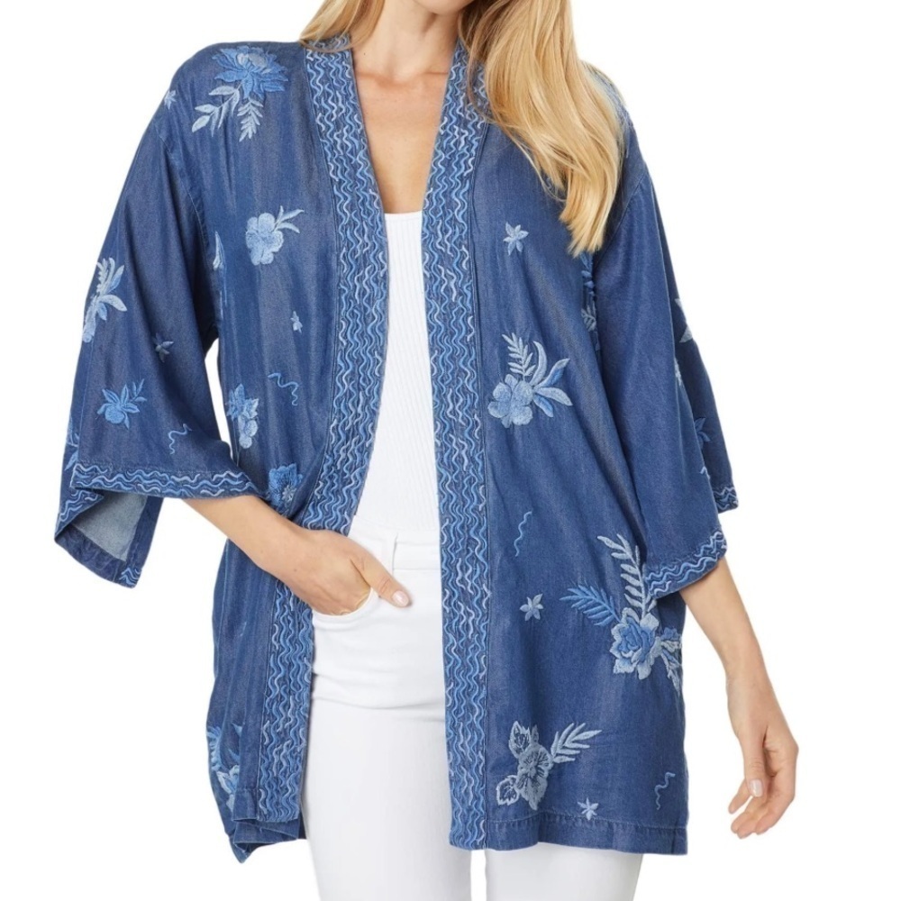 Johnny Was embroidered Marbella denim jacket/ kimono NWT